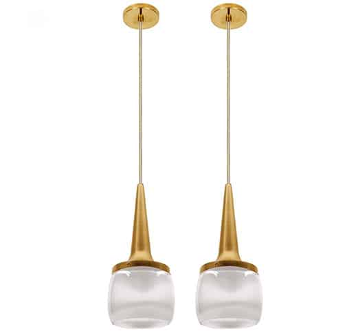 Pair of Brass Glass Cascade Fixtures by Staff with Beige Cord, 1960