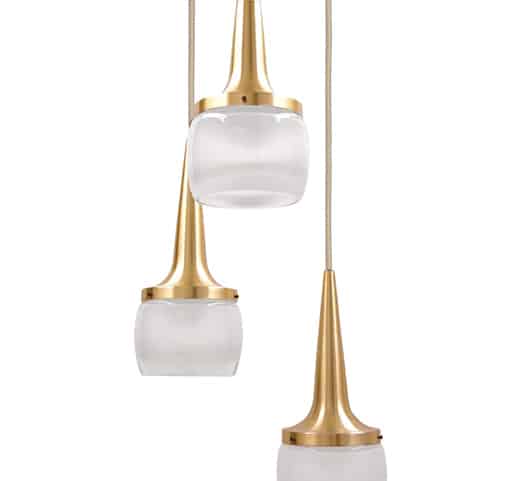 One of the Two Brass Glass Cascade Fixtures by Staff Beige Cord, 1960