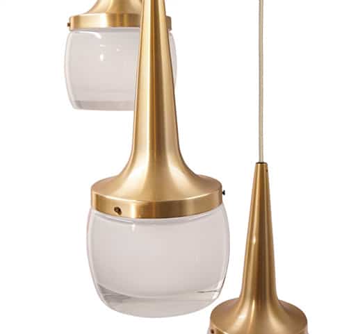 One of the Two Brass Glass Cascade Fixtures by Staff Beige Cord, 1960