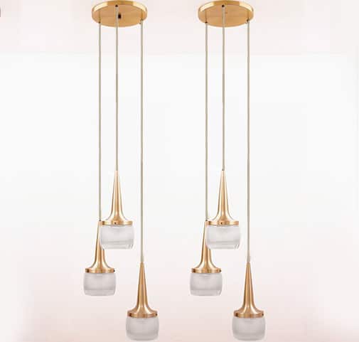 One of the Two Brass Glass Cascade Fixtures by Staff Beige Cord, 1960