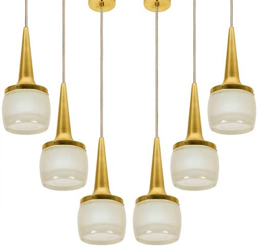 Pair of Brass Glass Cascade Fixtures by Staff with Beige Cord, 1960