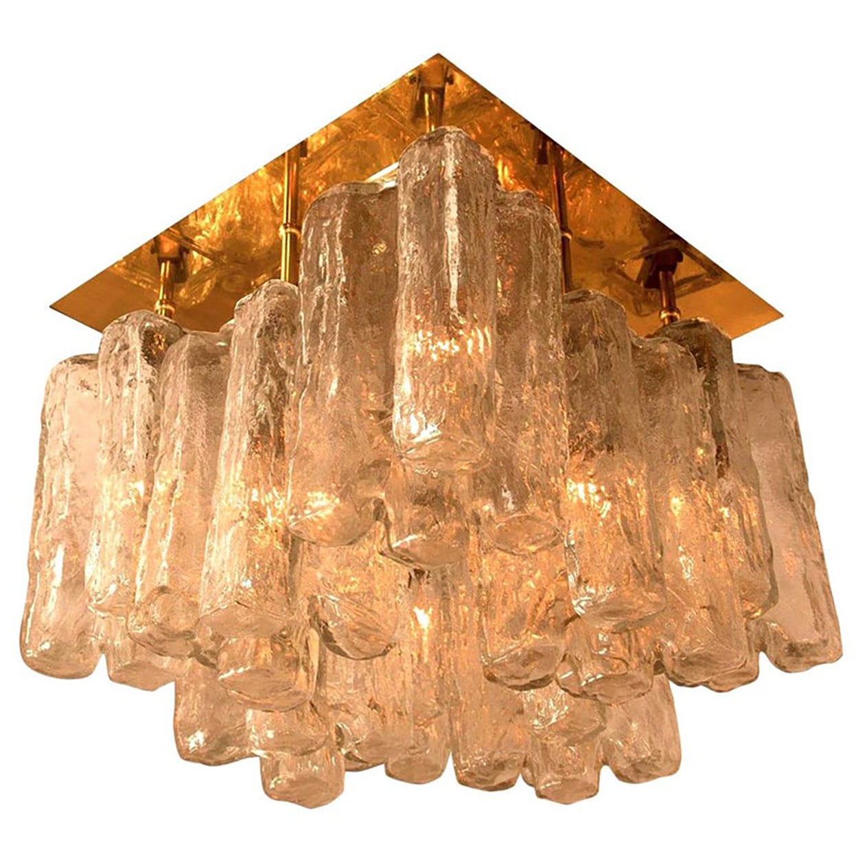 1 of the 2 Kalmar Granada Brass Glass Flush Mounts, 1970s