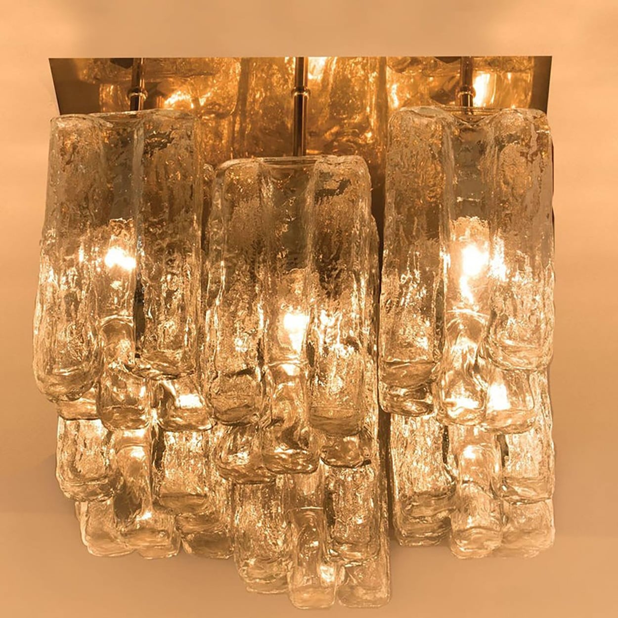 1 of the 2 Kalmar Granada Brass Glass Flush Mounts, 1970s