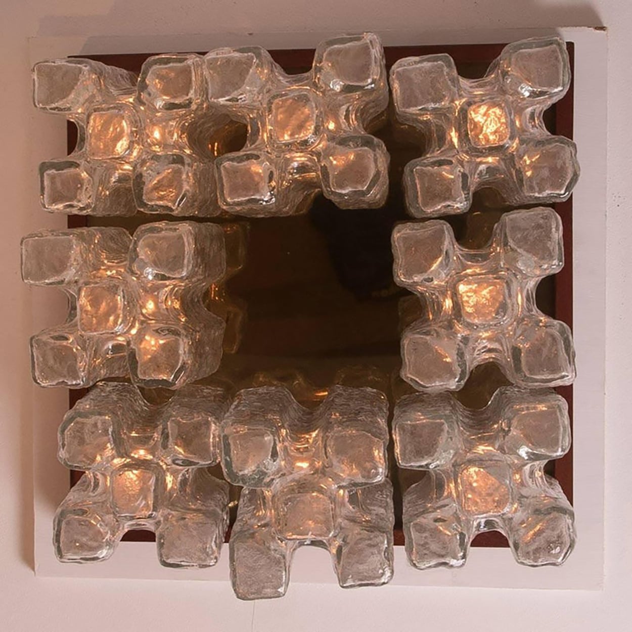 1 of the 2 Kalmar Granada Brass Glass Flush Mounts, 1970s