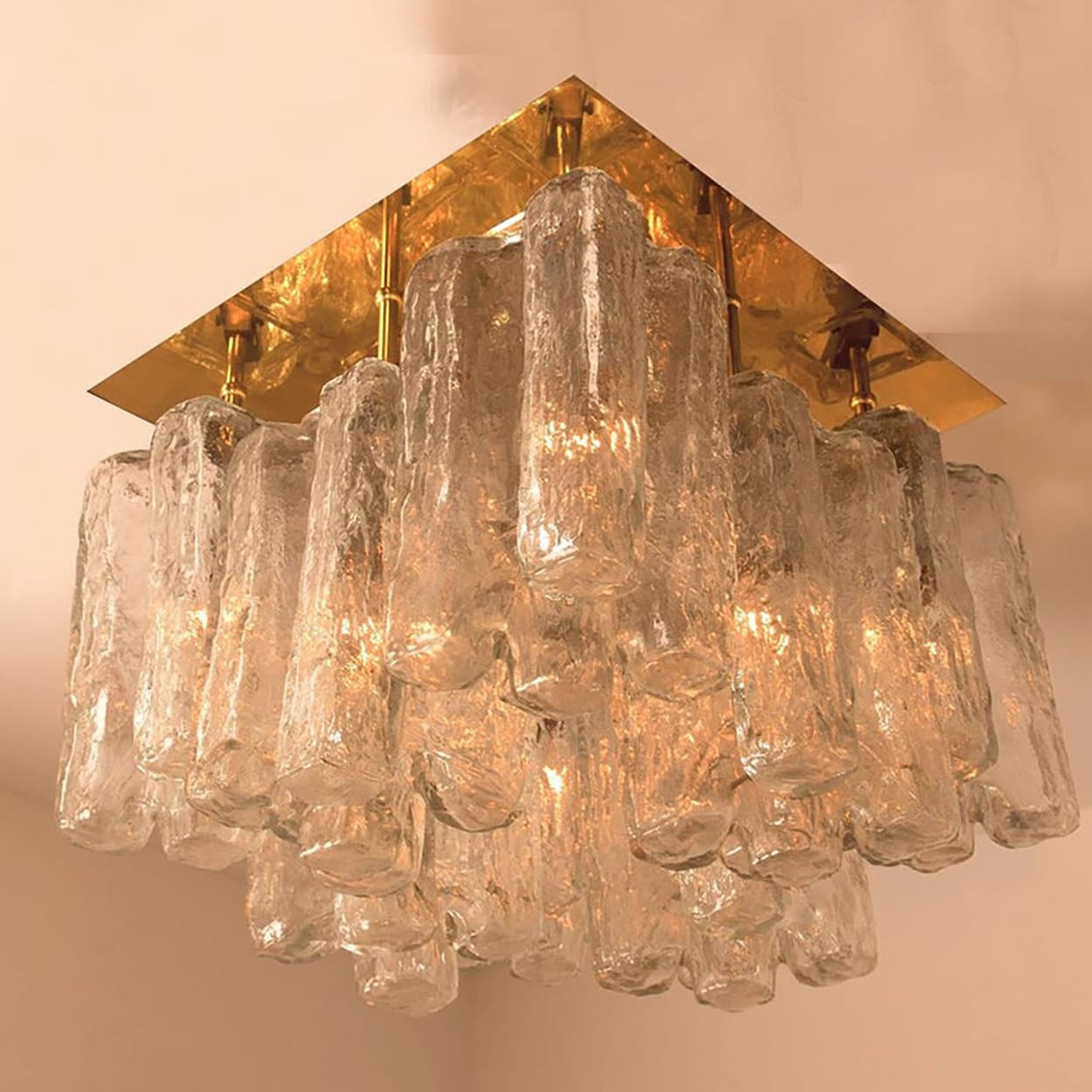 1 of the 2 Kalmar Granada Brass Glass Flush Mounts, 1970s