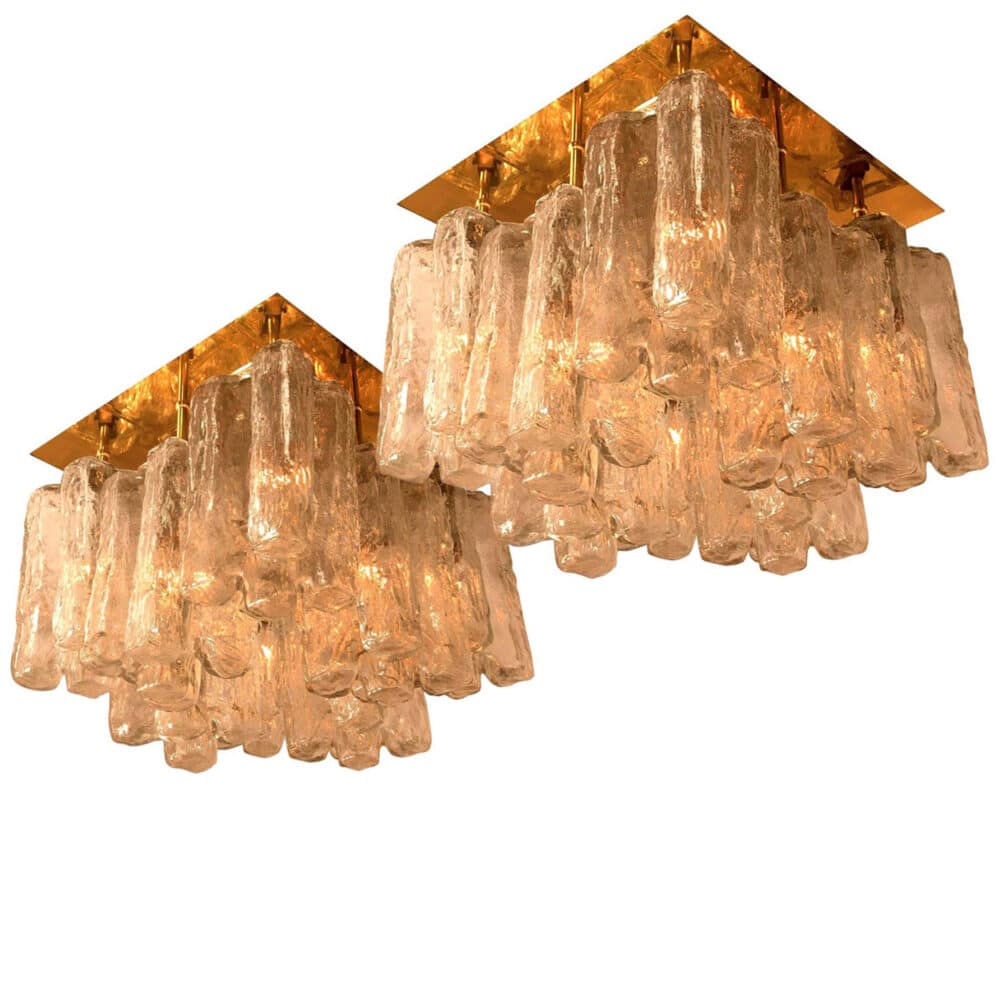 1 of the 2 Kalmar Granada Brass Glass Flush Mounts, 1970s