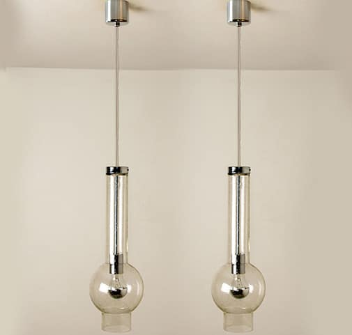 1 of the 7 Blown Glass and Brass Tube Pedant Lights by Staff Leuchten Beige Cord