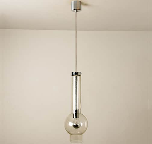 1 of the 7 Blown Glass and Brass Tube Pedant Lights by Staff Leuchten Beige Cord