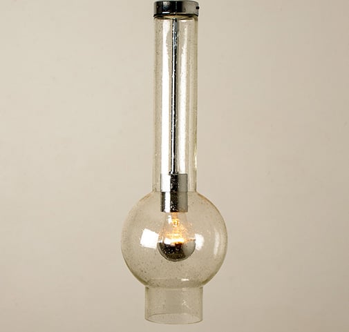 1 of the 7 Blown Glass and Brass Tube Pedant Lights by Staff Leuchten Beige Cord