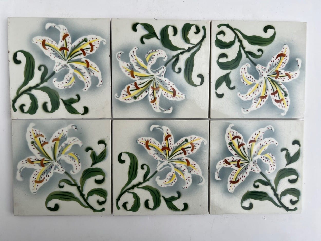 1 of the 25 Antique Ceramic Tiles by Faiencerie de Bouffioulx, Belgium 1920s