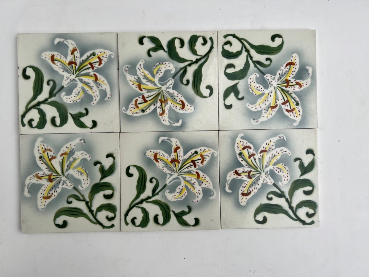 1 of the 25 Antique Ceramic Tiles by Faiencerie de Bouffioulx, Belgium 1920s