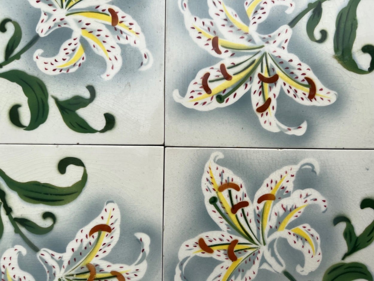 1 of the 25 Antique Ceramic Tiles by Faiencerie de Bouffioulx, Belgium 1920s