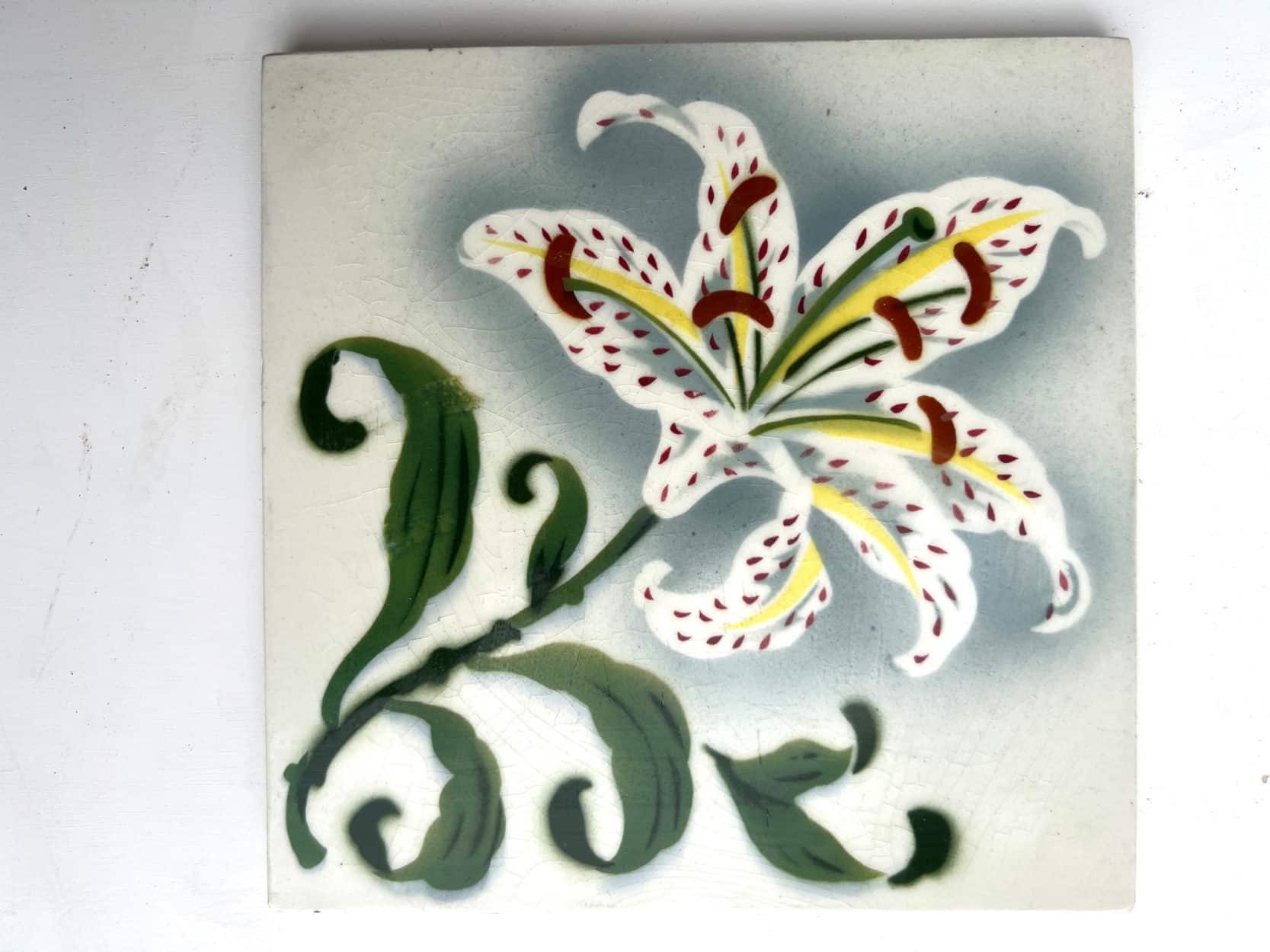 1 of the 25 Antique Ceramic Tiles by Faiencerie de Bouffioulx, Belgium 1920s