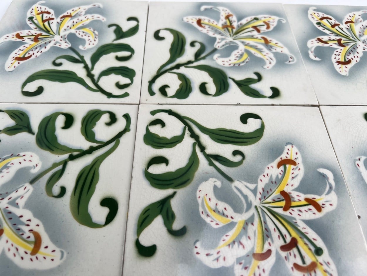 1 of the 25 Antique Ceramic Tiles by Faiencerie de Bouffioulx, Belgium 1920s