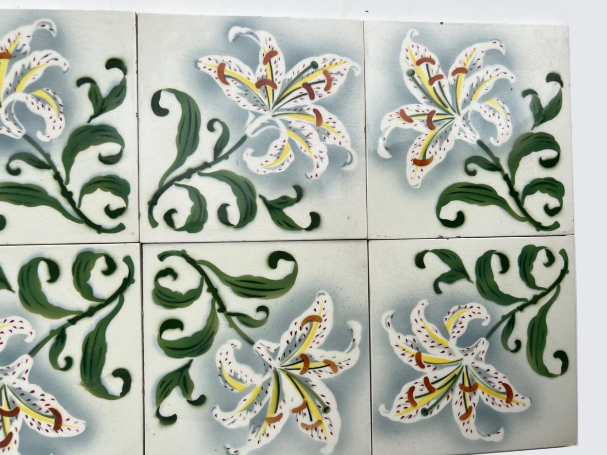 1 of the 25 Antique Ceramic Tiles by Faiencerie de Bouffioulx, Belgium 1920s