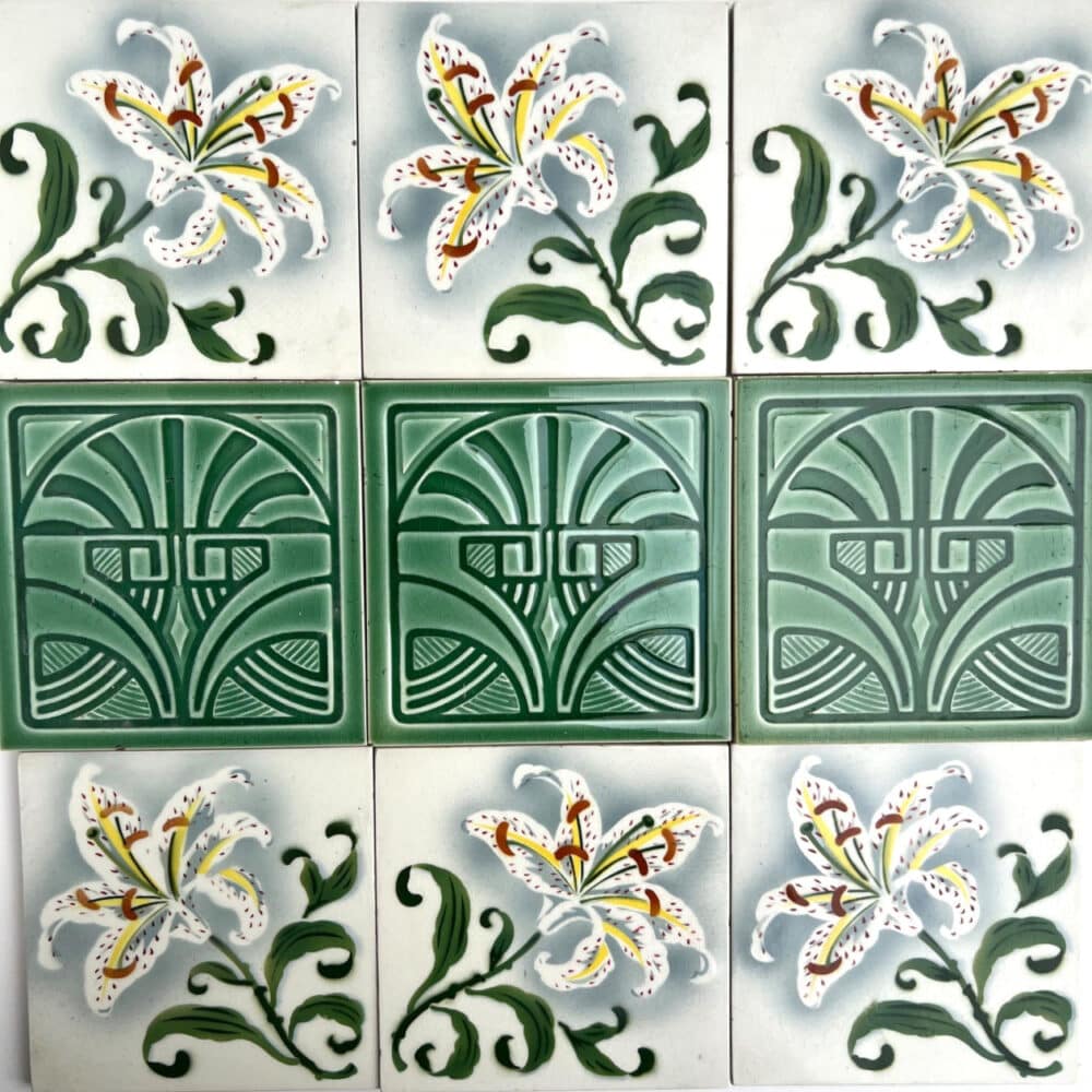 Mix Art Deco Glazed Relief Tiles by Nord Deutsche Steingutfabrik, 1920