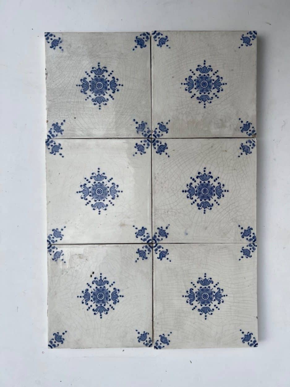 White and Blue Art Deco Glazed Tiles by Le Glaive, Belgium