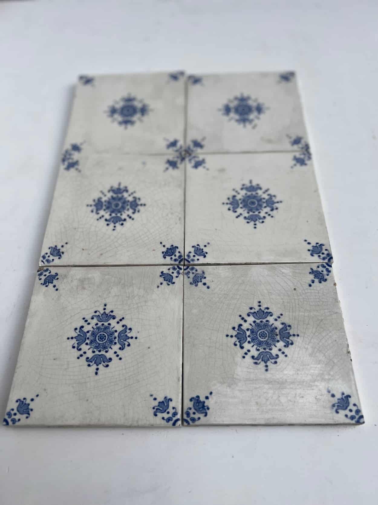 White and Blue Art Deco Glazed Tiles by Le Glaive, Belgium