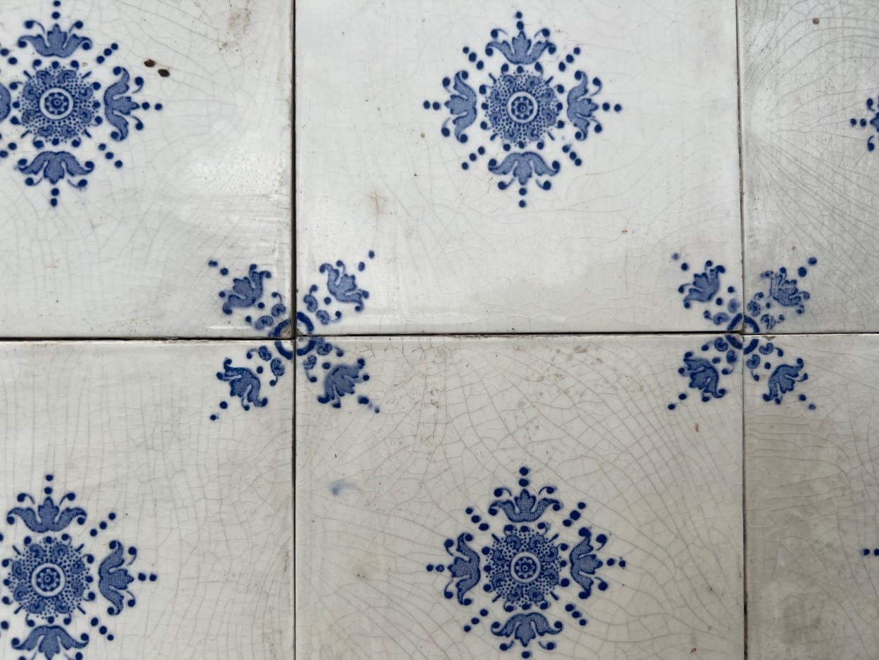 White and Blue Art Deco Glazed Tiles by Le Glaive, Belgium
