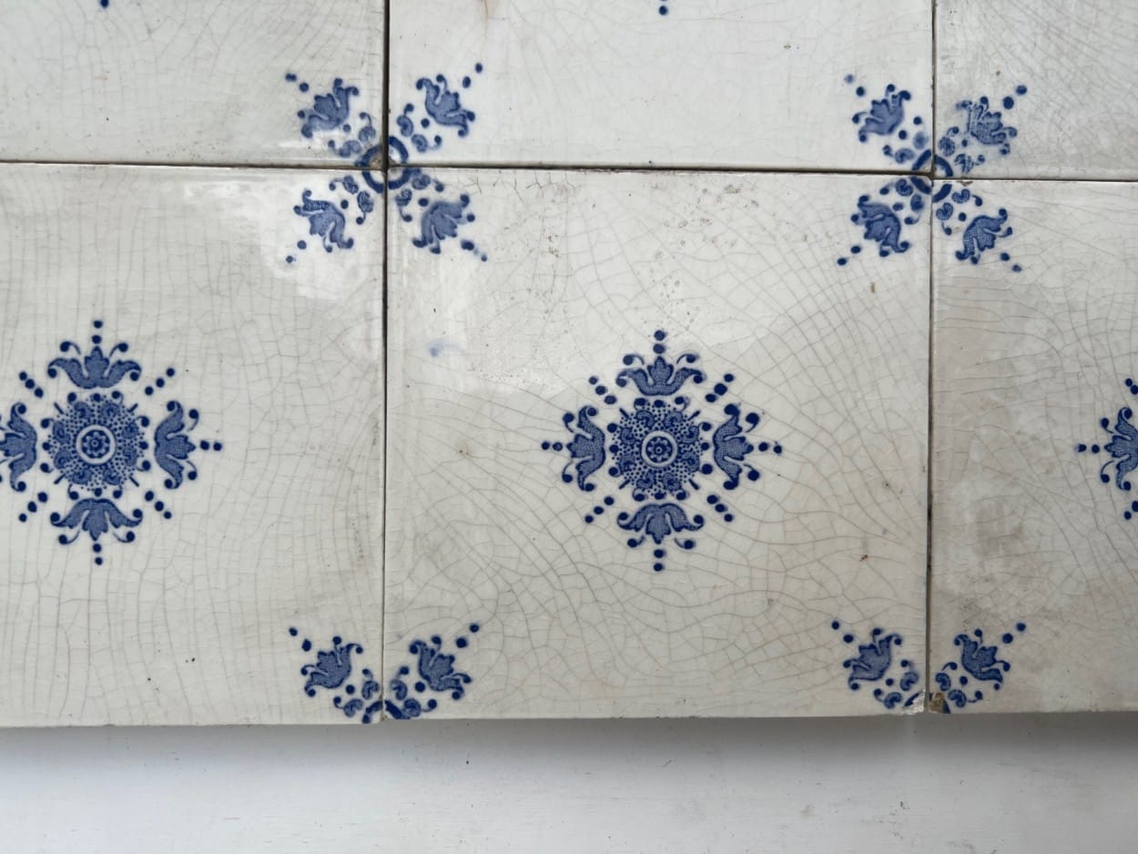 White and Blue Art Deco Glazed Tiles by Le Glaive, Belgium