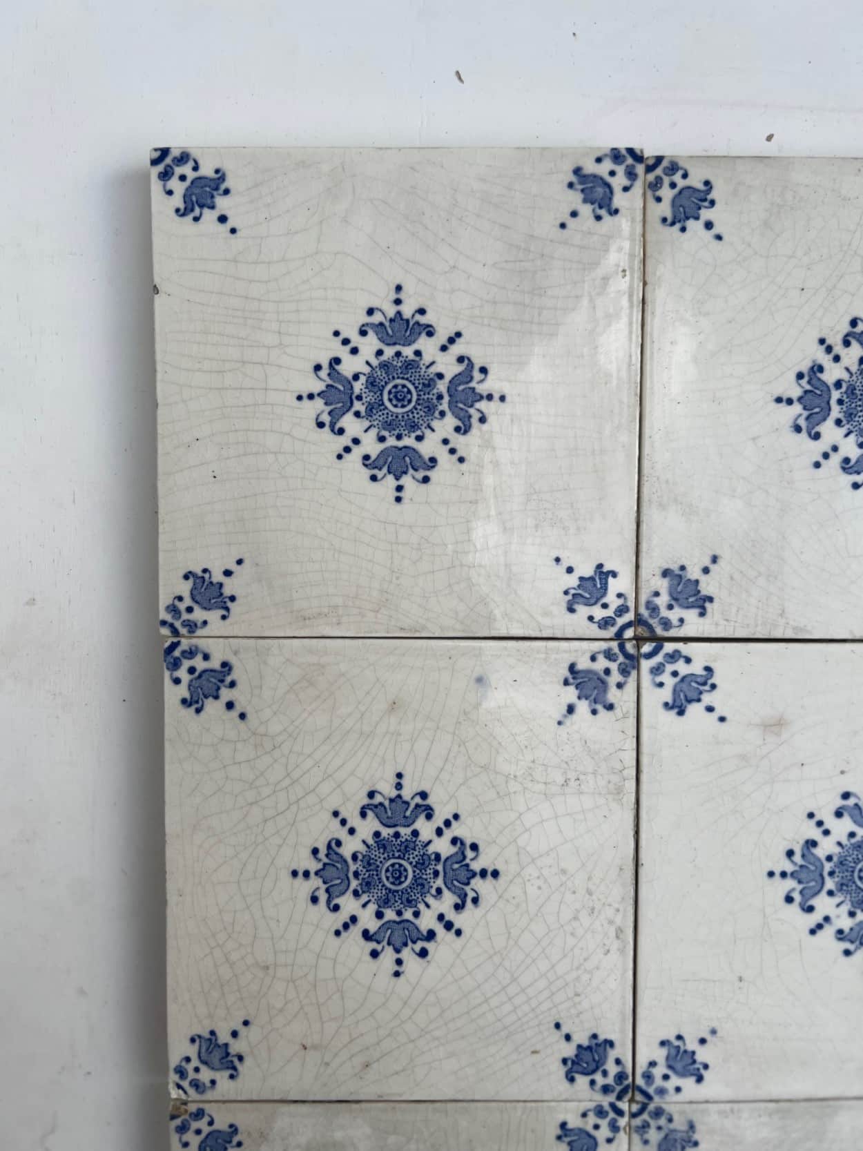 White and Blue Art Deco Glazed Tiles by Le Glaive, Belgium
