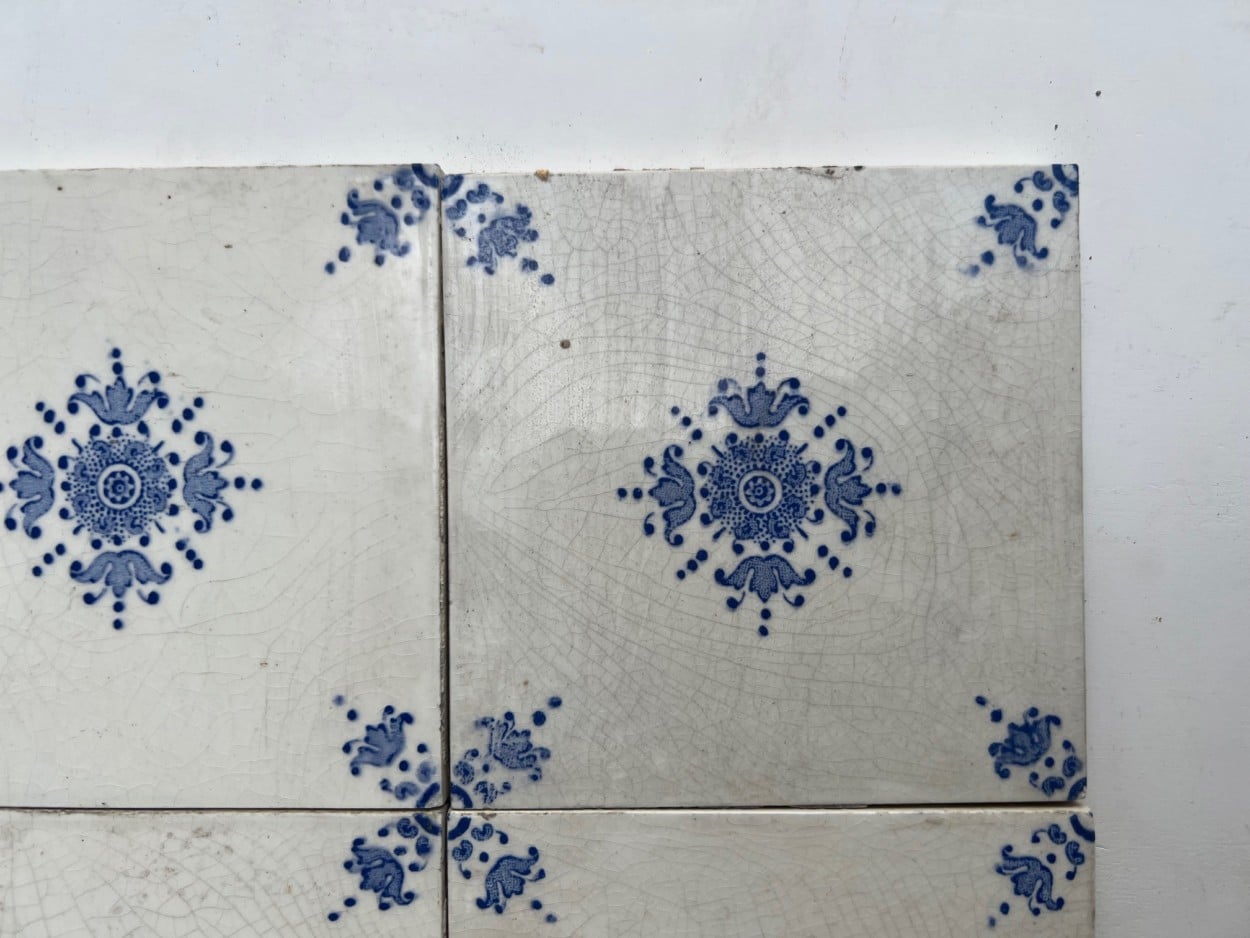White and Blue Art Deco Glazed Tiles by Le Glaive, Belgium