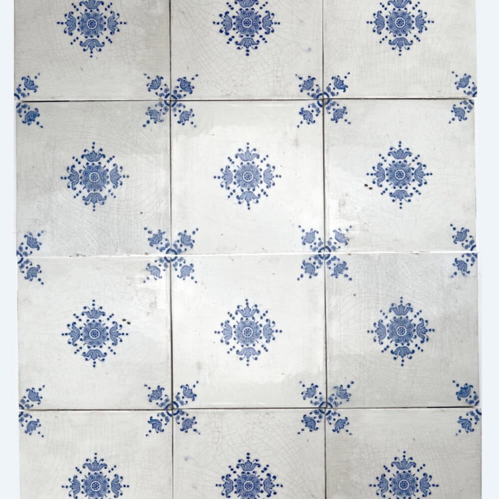 White and Blue Art Deco Glazed Tiles by Le Glaive, Belgium