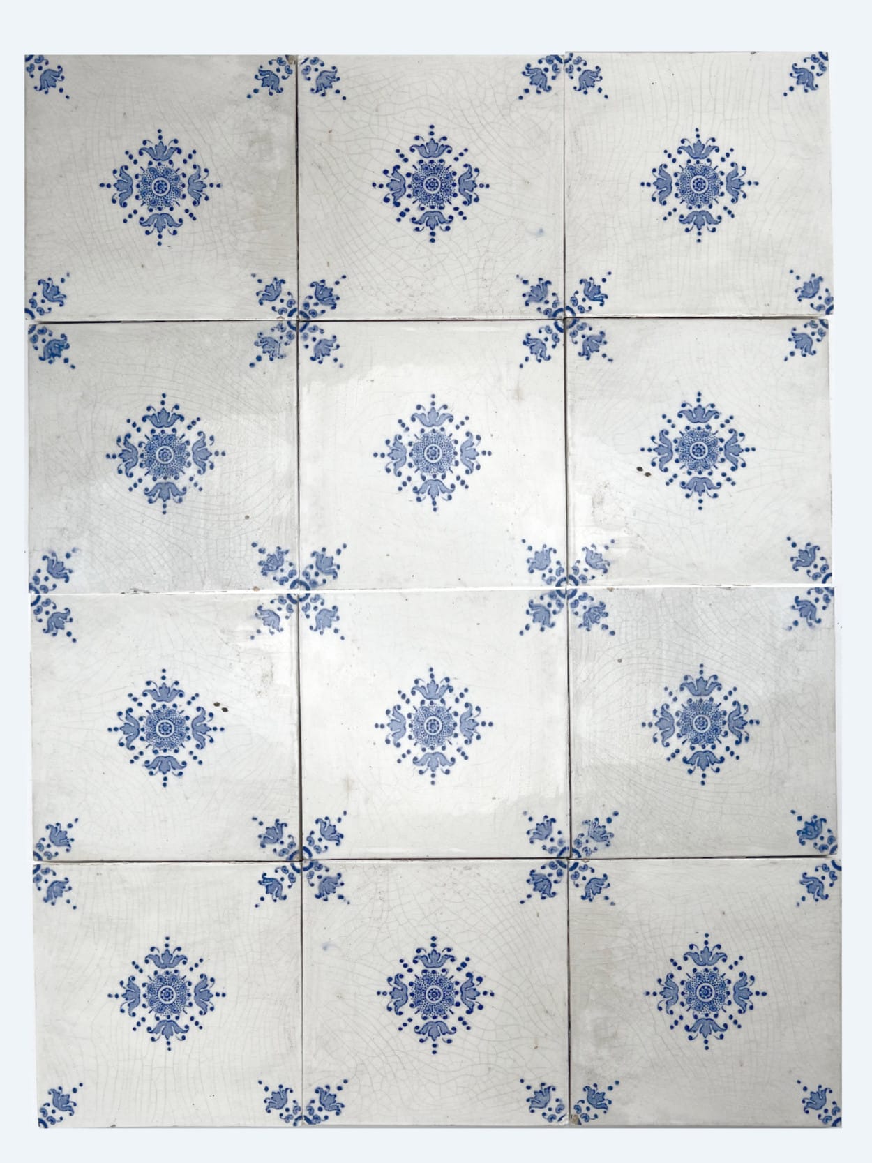 White and Blue Art Deco Glazed Tiles by Le Glaive, Belgium