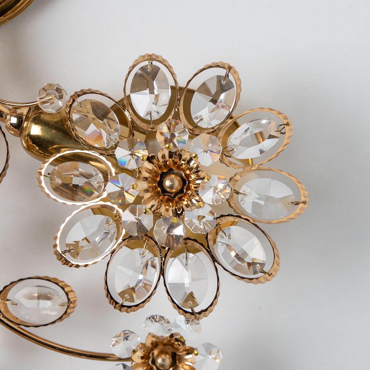 1 of the 2 Flower Crystal and Brass Wall Sconces by Palwa, 1960s, Germany