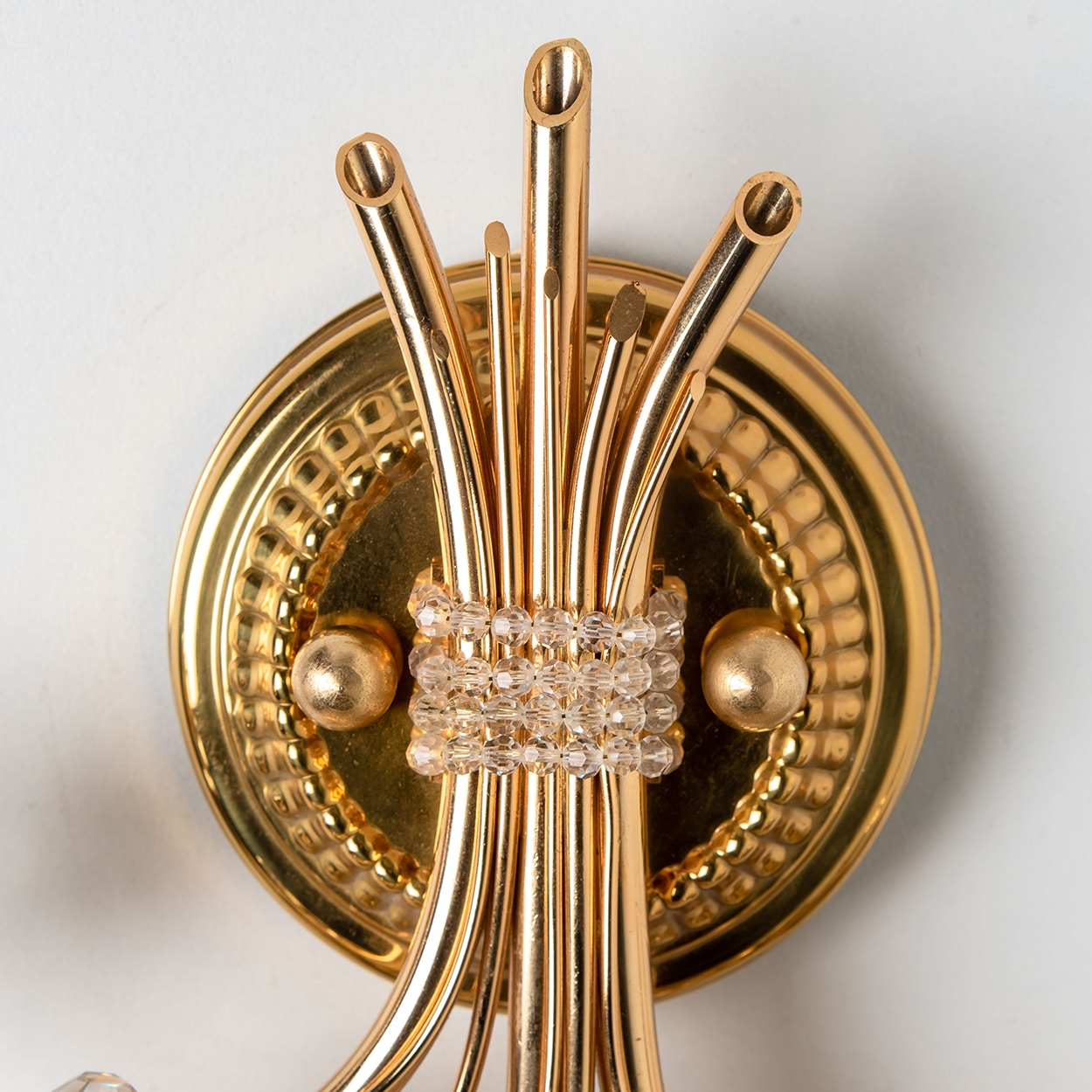 1 of the 2 Flower Crystal and Brass Wall Sconces by Palwa, 1960s, Germany