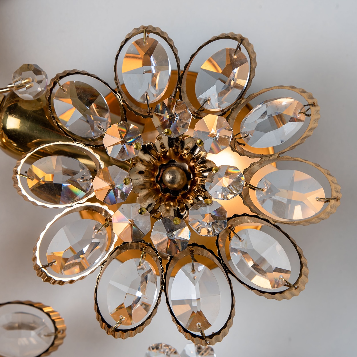 1 of the 2 Flower Crystal and Brass Wall Sconces by Palwa, 1960s, Germany