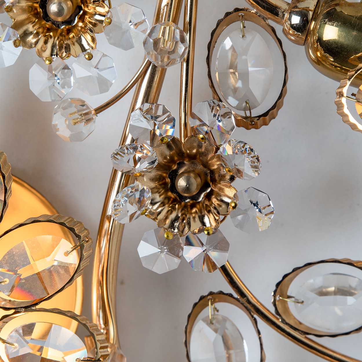 1 of the 2 Flower Crystal and Brass Wall Sconces by Palwa, 1960s, Germany