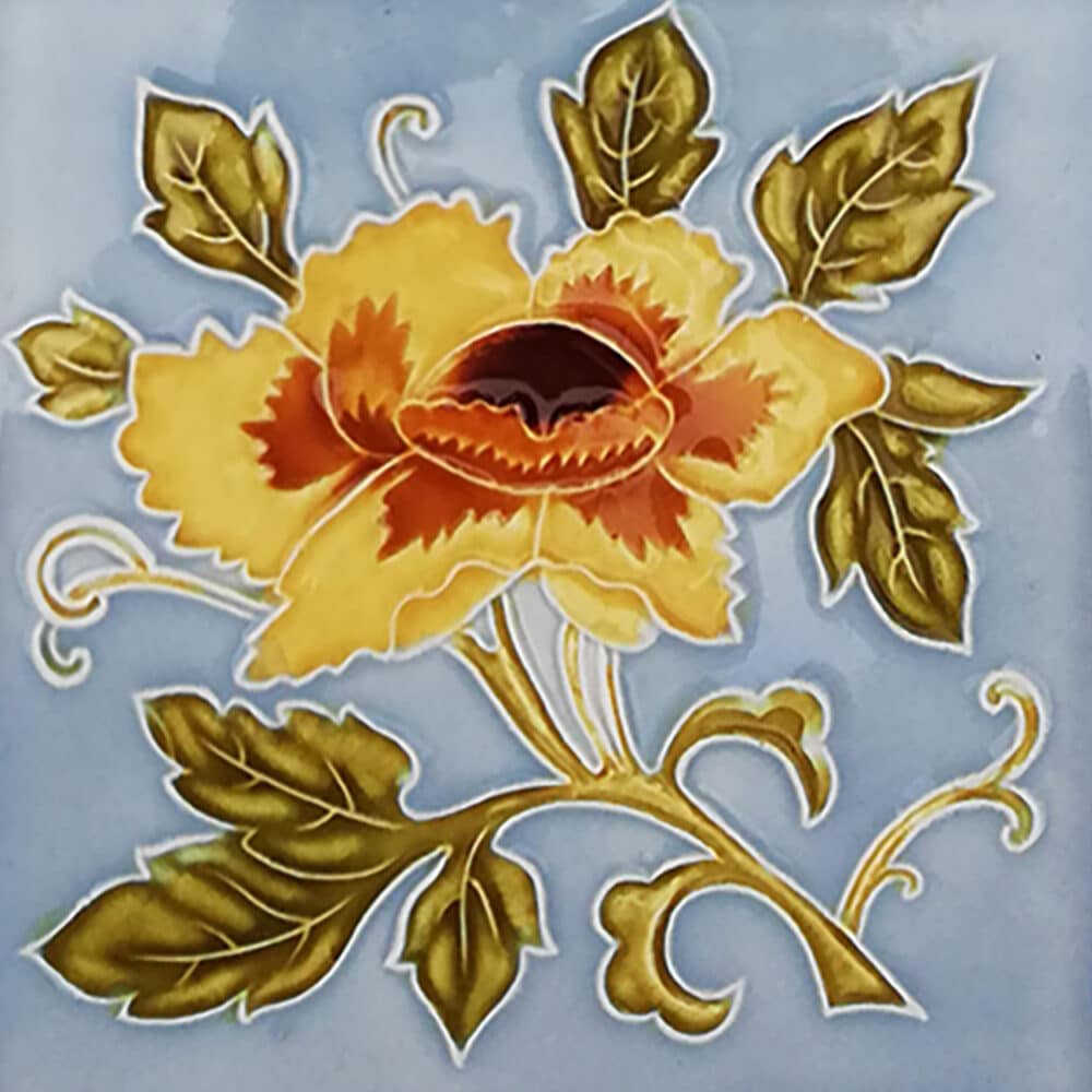 1 of 2 Authentic Glazed Art Nouveau Relief Tiles Yellow Rose, Belga, 1930s