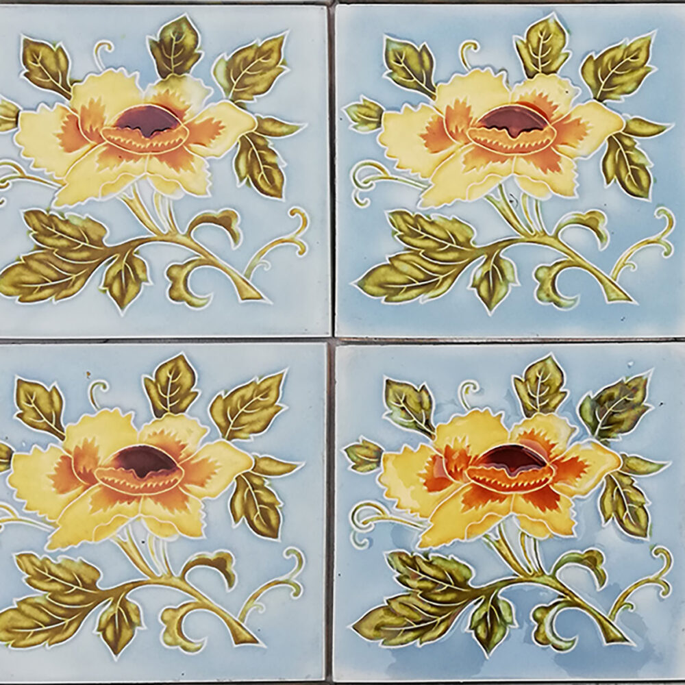 1 of 12 Authentic Glazed Art Nouveau Relief Tiles Yellow Rose, Belga, 1930s