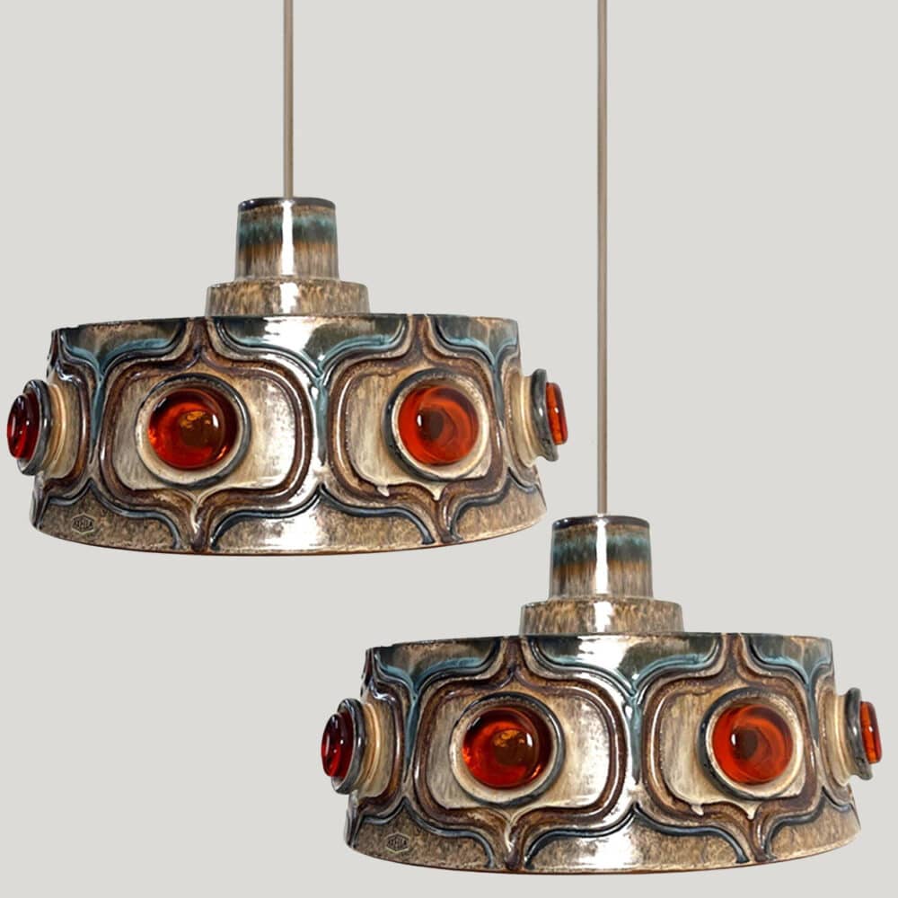 1 of the 3 Axella Ceramic Brown and Blue Ceramic Pendant Light, Denmark, 1970s