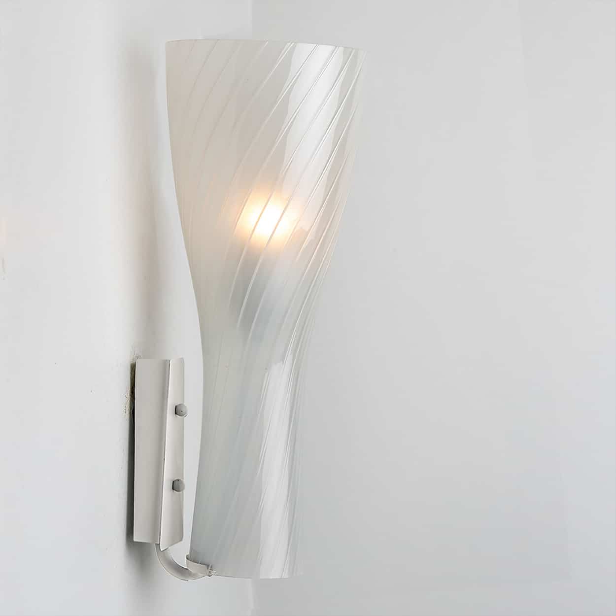 1 of 6 Striped Clear White Glass Wall Lights by Gangkofner for Peill, Germany