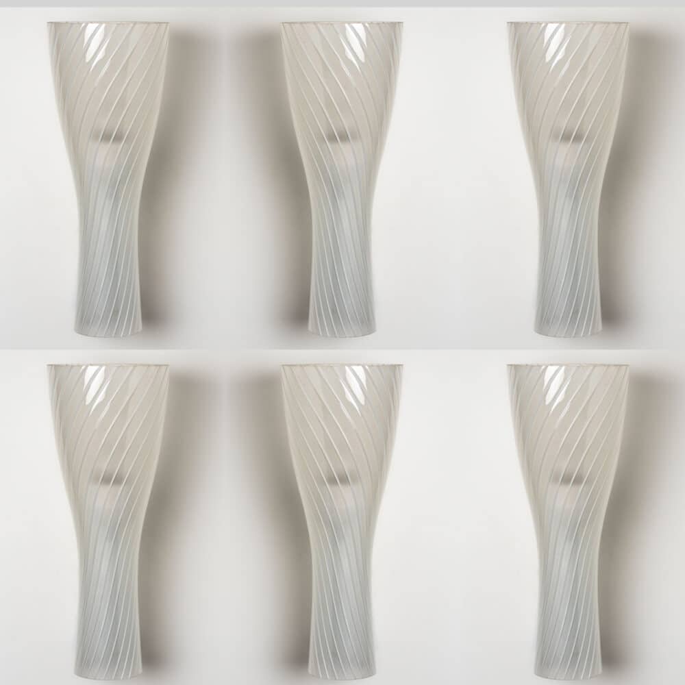 1 of 6 Striped Clear White Glass Wall Lights by Gangkofner for Peill, Germany