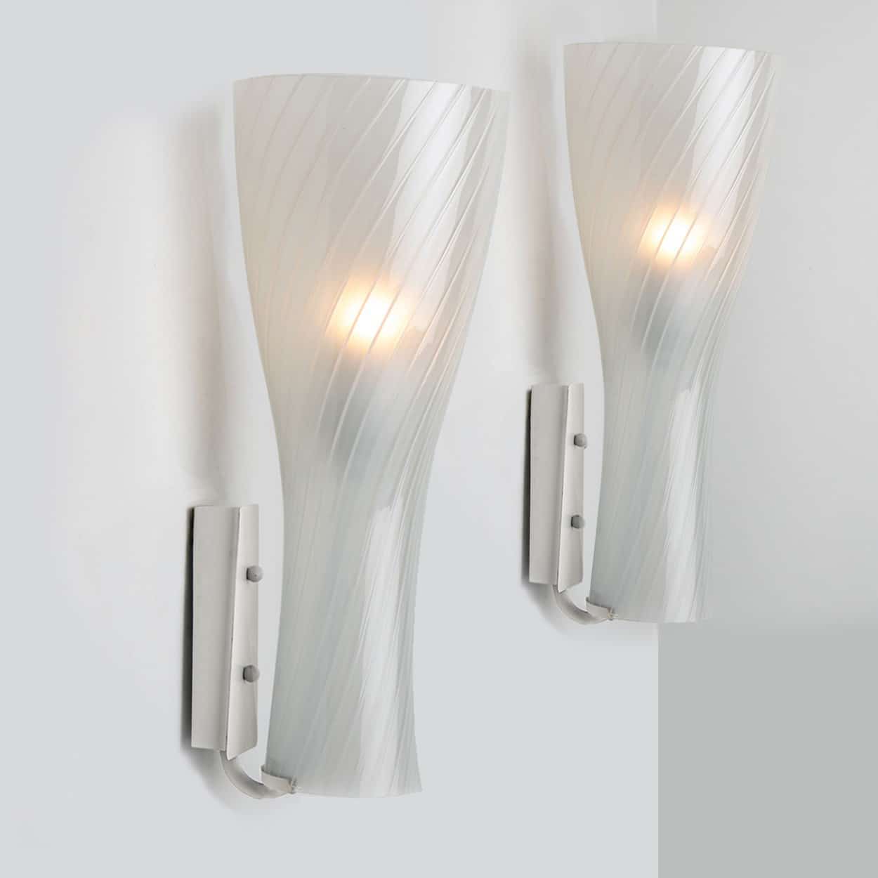 1 of 6 Striped Clear White Glass Wall Lights by Gangkofner for Peill, Germany