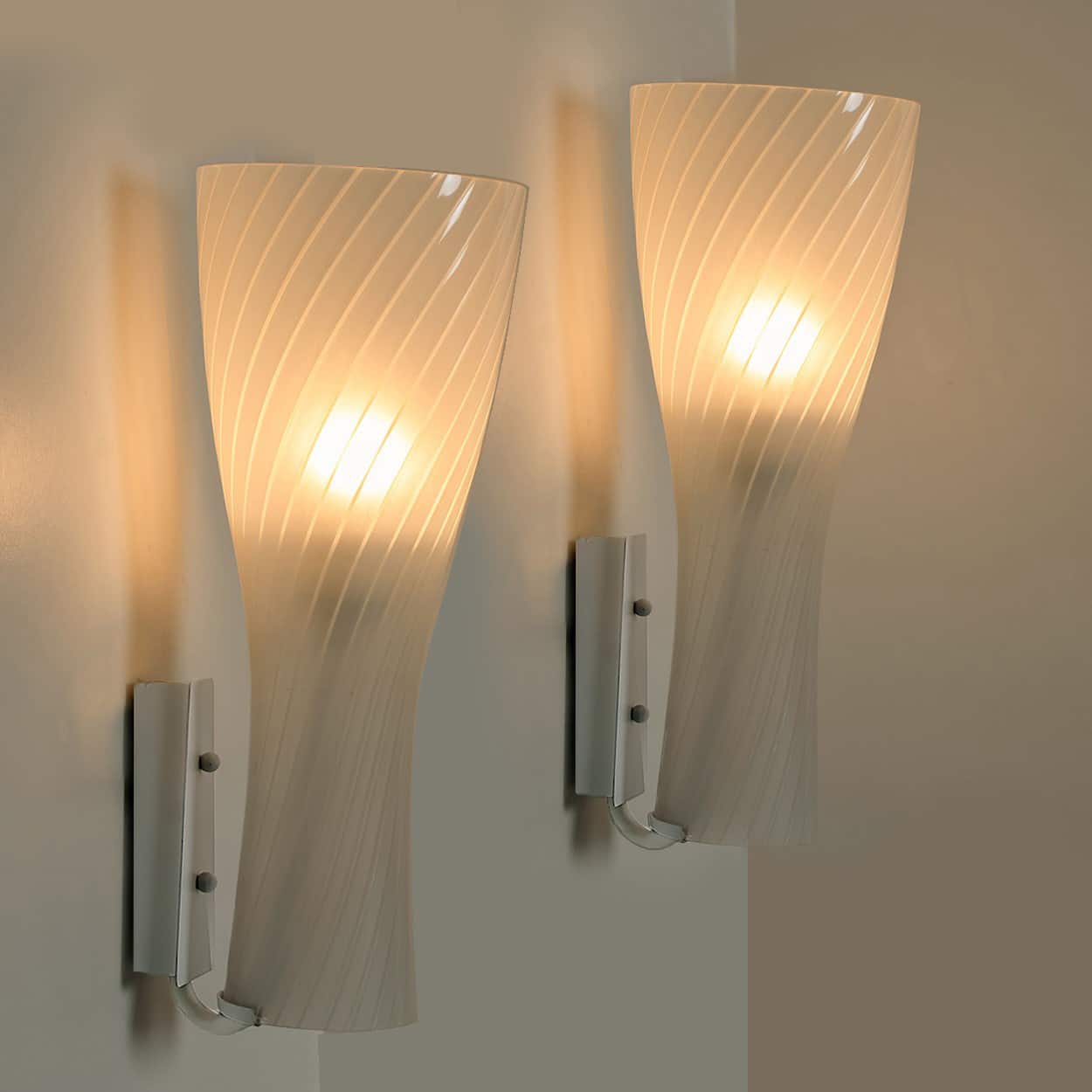 1 of 6 Striped Clear White Glass Wall Lights by Gangkofner for Peill, Germany