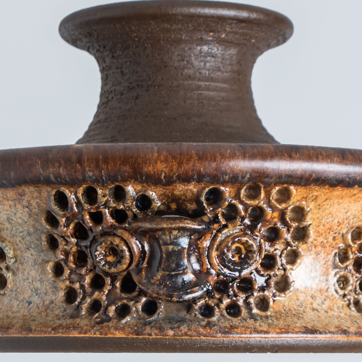 Flat Brown Beige Ceramic Pendant Light, Denmark, 1970