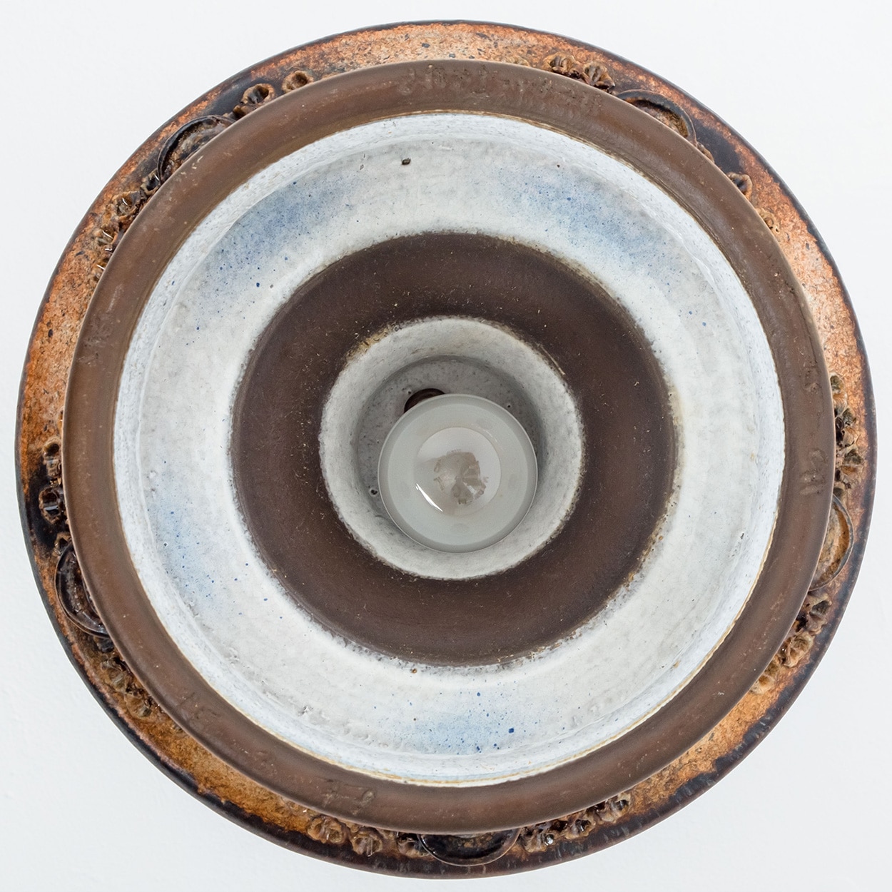 Flat Brown Beige Ceramic Pendant Light, Denmark, 1970