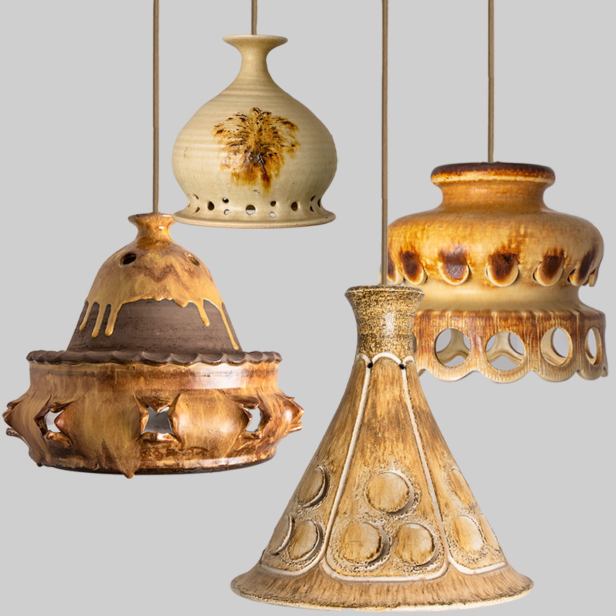 Triangle Brown Terra Ceramic Pendant Light, Denmark, 1970