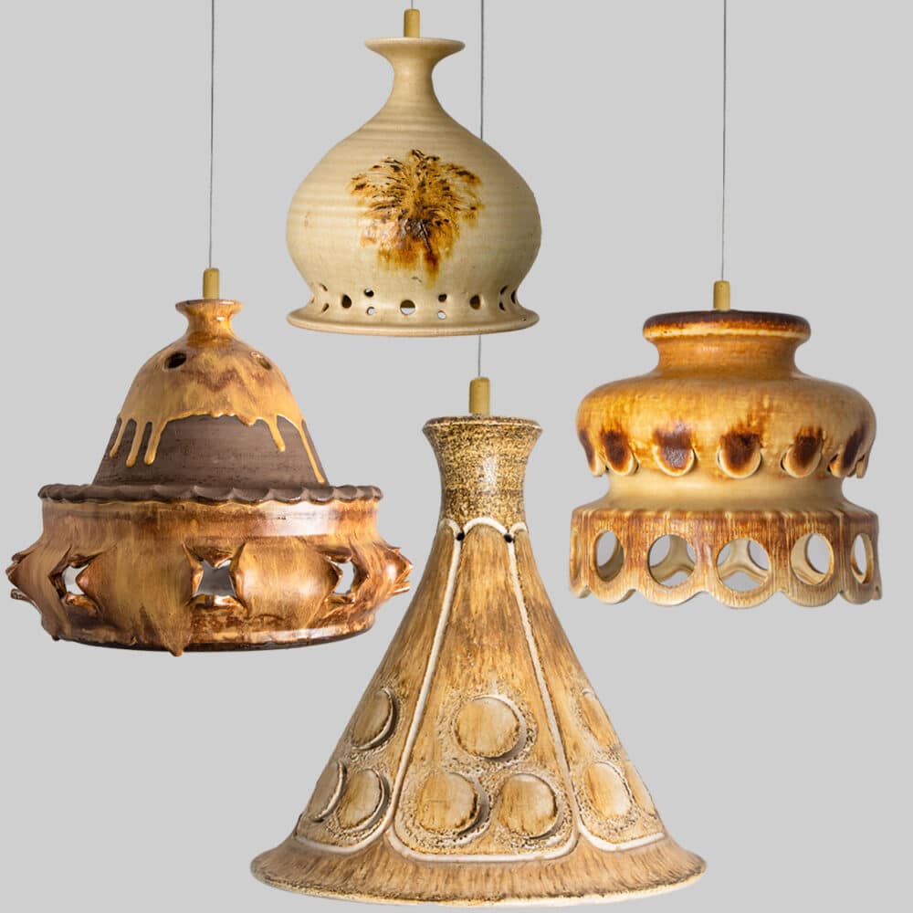 1 of 4 Ceramic Brown Terra Ceramic Pendant Lights, Denmark, 1970