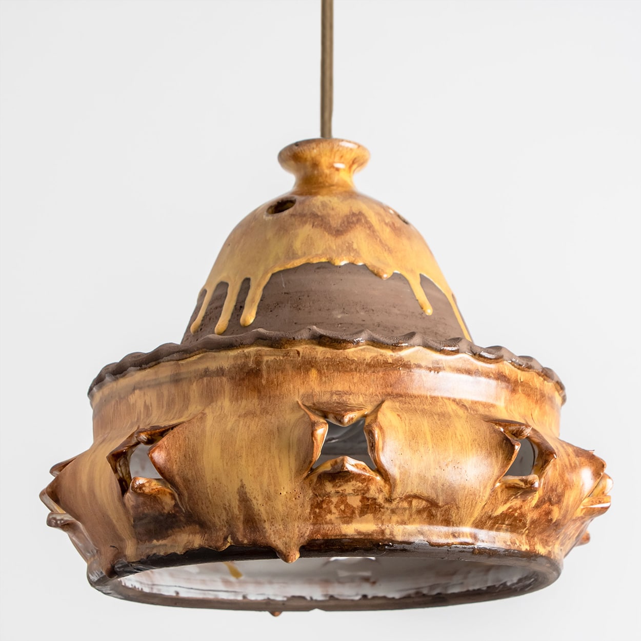 Triangle Brown Terra Ceramic Pendant Light, Denmark, 1970