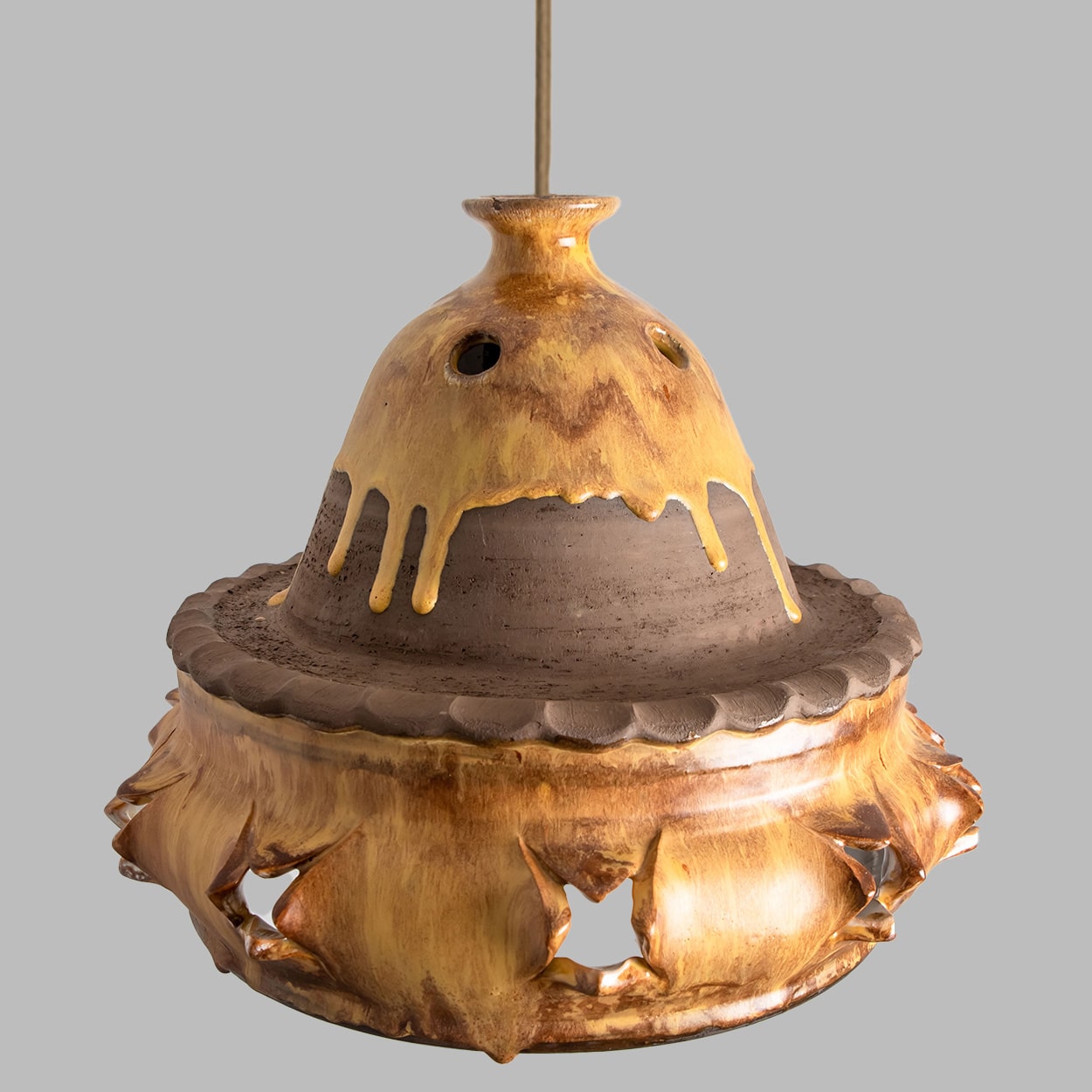 Triangle Brown Terra Ceramic Pendant Light, Denmark, 1970