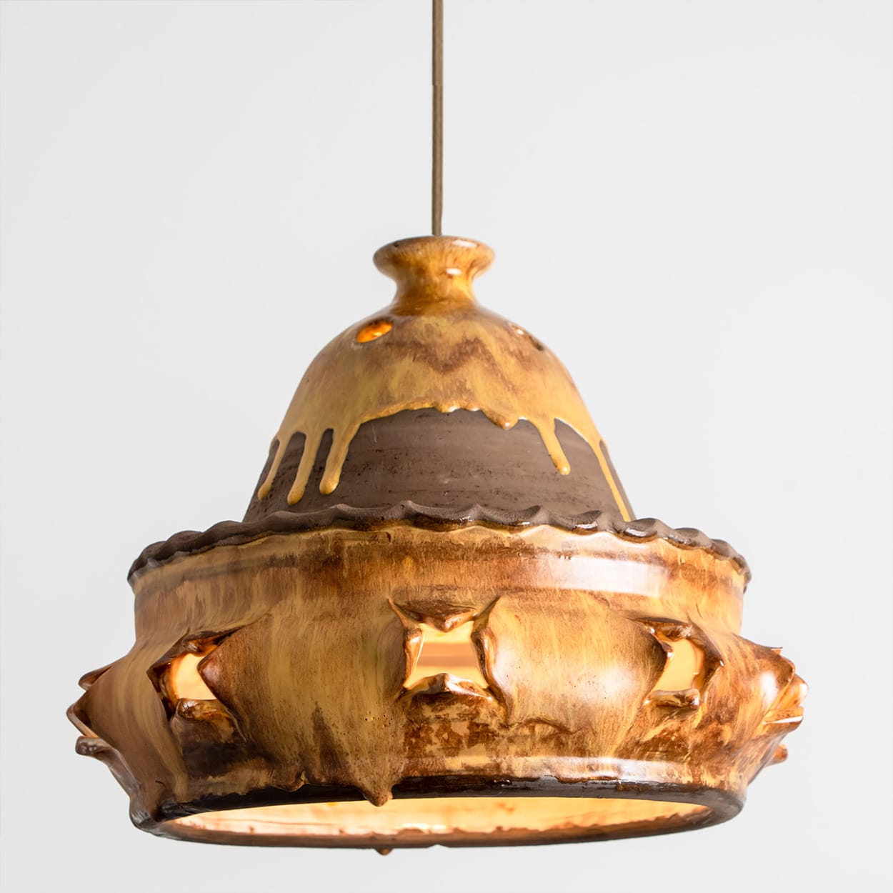 Triangle Brown Terra Ceramic Pendant Light, Denmark, 1970