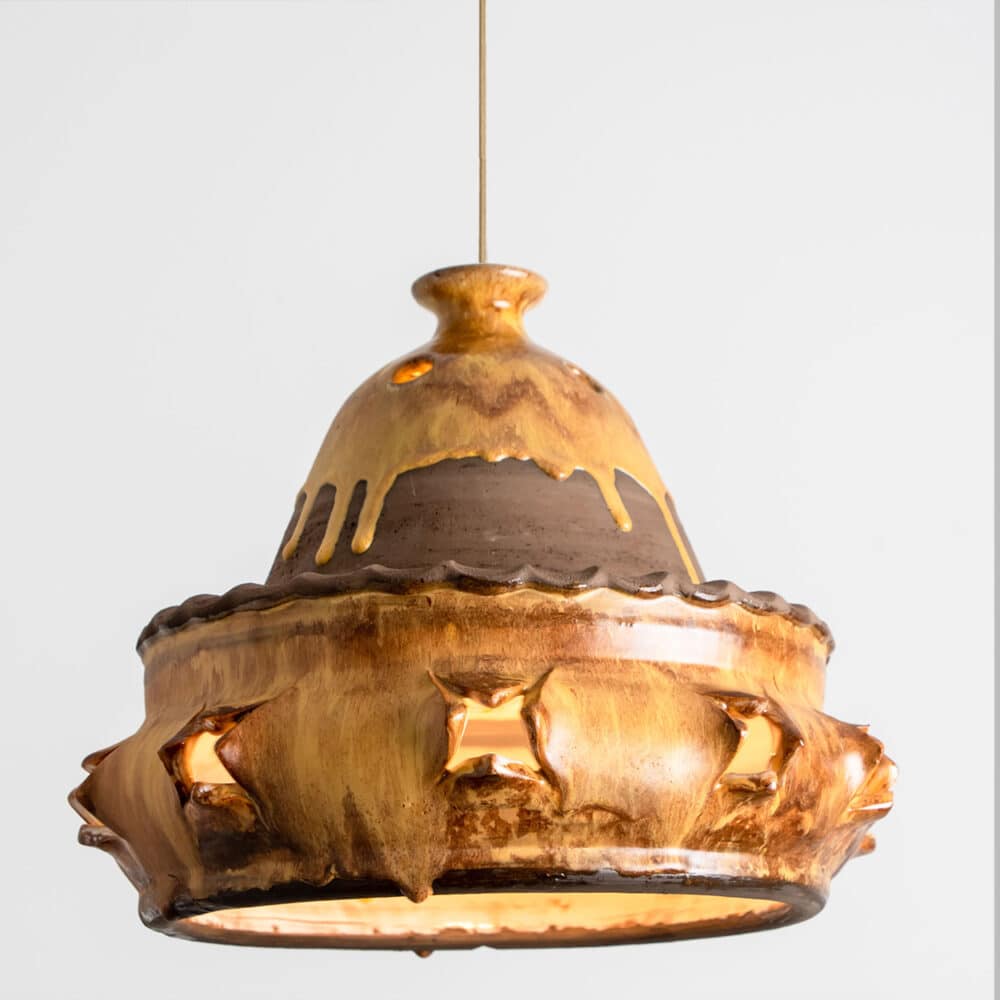 Triangle Brown Terra Ceramic Pendant Light, Denmark, 1970