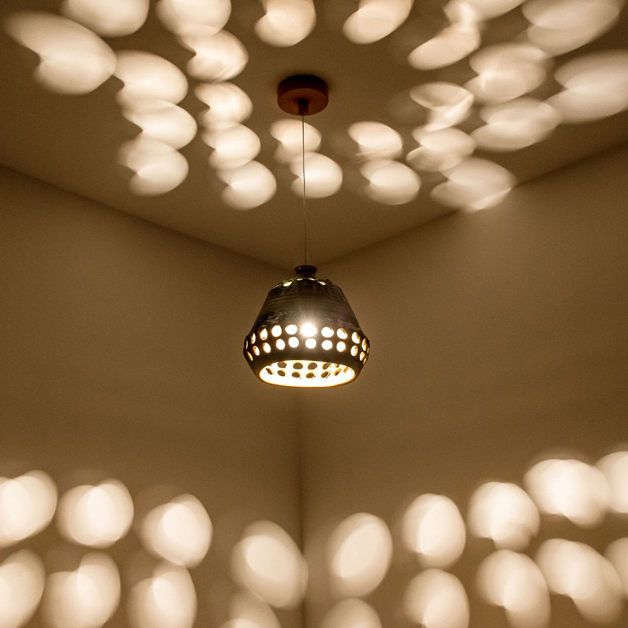 Bowl Green Brown Ceramic Pendant Light, Denmark, 1970
