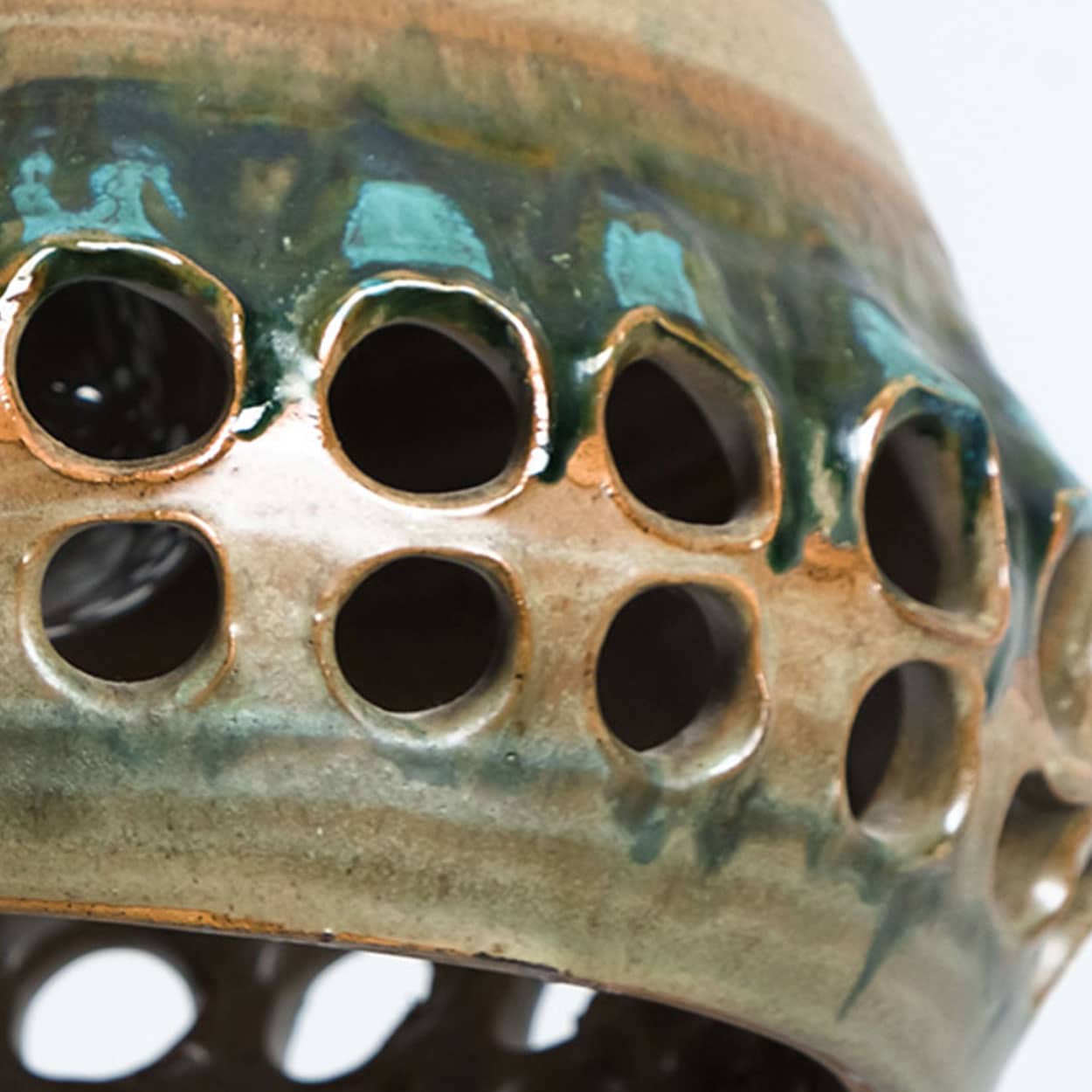 Bowl Green Brown Ceramic Pendant Light, Denmark, 1970