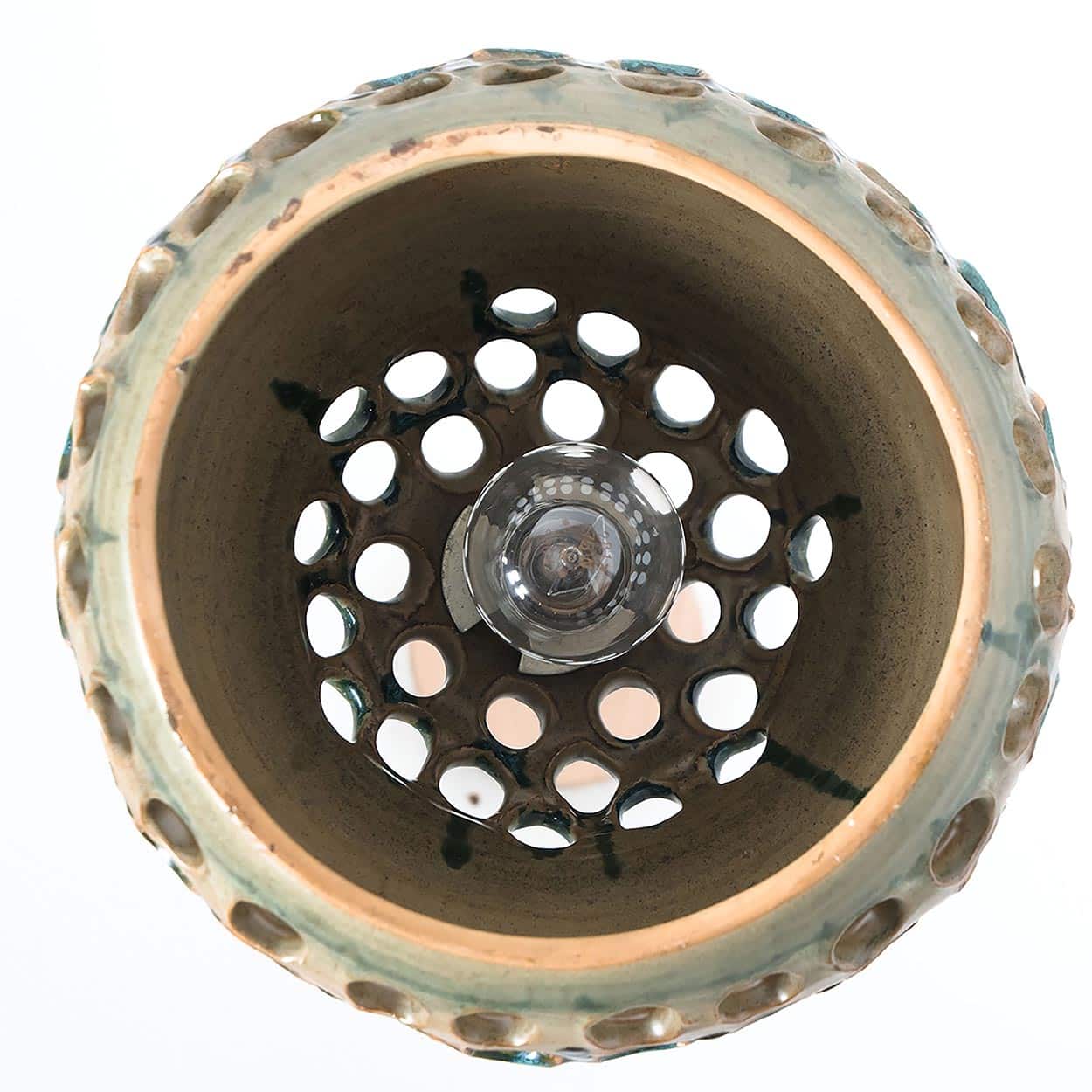 Bowl Green Brown Ceramic Pendant Light, Denmark, 1970
